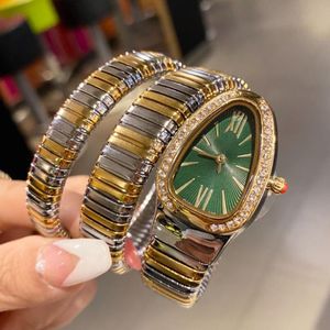 Free ship Special snake design watch for women luxury ladies bracelet wristwatch rose gold silver diamonds female watches iced out tria 265M