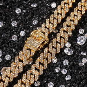 12MM Miami Cuban Link Chain Necklace Bracelets Set For Mens Hip Hop Bling iced out diamond Gold Silver Chains 271S