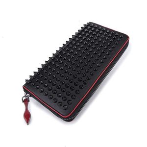 Style Red Bottom Panelled Spiked Clutch Women Patent Real Leather Mixed Color Rivets bag Clutches Lady Long Purses with Spikes M tingfe 197Q