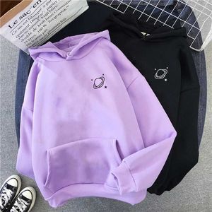 Women's Hoodies Sweatshirts Velvet Winter Womens Cute Saturn Printed Hoodie Womens Thick and Warm Hoodie Womens Autumn Top SweatshirtL2405