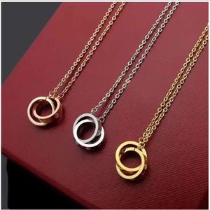 Double ring necklace 18K Rose Gold Lock bone chain short chain pendant for lovers 212g