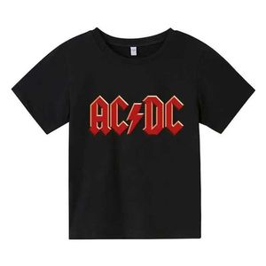 Tシャツ高品質のピュアコットンブランドチルドレンTシャツ夏の子供TシャツAC DCショートリーブラウンドネックプリントTシャツChildrensカジュアルWearl240509