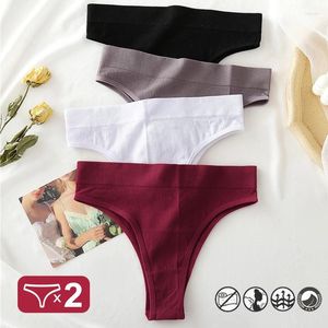 Kvinnors trosor 2st/set Thong Seamless High midja Sexig underkläder Bekväma bomullsöversikt Intimat Kvinnliga underbyxor