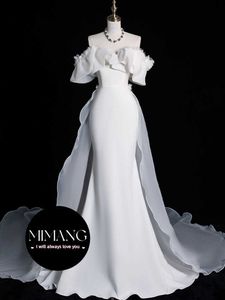 Designer Batteau Light Hochzeitskleid 2024 Neues High-End-Satin-Hochzeitskleid Meerjungfrau Kleid