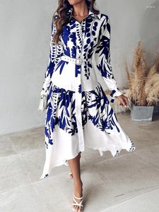 Casual Dresses Plants Print Tied Detail Ruched Shirt Dress