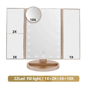 Kompakte Spiegel faltbare Make -up -Spiegel mit LED -Licht 3 1x 2x 3x Desktop -Dressing Dimmbare rotierende Touchschalter Q240509