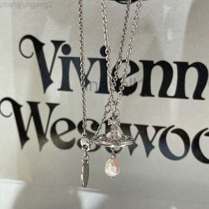 vivienennn Westwoods Designer New Viviane High Version Empress Dowager 3d Saturn Pearl Water Drop Necklace Female Personality Planet Pendant Sweater Cha JT78