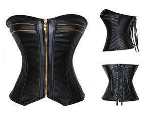 Steampunk seksowna czarna sztuczna skóra Overbust kantar gorset górna talia Corselet Burlesque Costume Push Up gorsets5236056