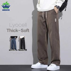Calças masculinas Roupas novatas inverno Lyocell Fabric Mens Eletic com cintura reta coreana grossa de roupas de trabalho monte mensl2405