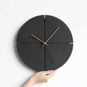 Relógios de parede 1 relógio de parede de madeira Nórdica minimalista sala de estar cozinha decoração de casa personalizada preto silencioso q240509