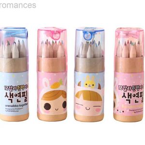 Pencils 12 Cartoon Colored Pencil Set/Set Comes with Pencil Sharpener Cute Korean Station 12 Color HB Graffiti Pen Used for Childrens Gifts d240510