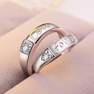 Anelli a grappolo Fashion Design semplice Design Zircone Amanti intagliati set 925 Sterling Silver Resinible Rhinestone Ring Regalo per donne