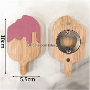 Openers Blank Diy Beech Wooden Round Shape Bottle Opener Coaster Fridge Magnet Decoration Beer Custom Logo Home Garden Kitchen Drop D Ot9Wi