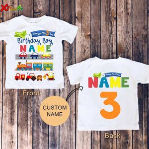 T-shirts Childrens Toy Car Shirt Cartoon Customized Name Shirt Baby Gift 3rd Birthday White T-shirt Boys and Girls Clothing Toy Car ShirtL240509