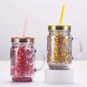 Tumblers Sommer transparenter Glitzer Plastik -Dosenbecher mit Handy Handy Stroh