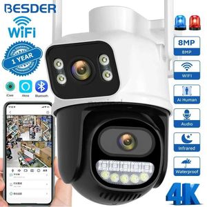 IP -камеры Besder 8MP PTZ Wi -Fi Camera Outdoor Night Vision Dual Screen Degine Detection 4MP Защита.