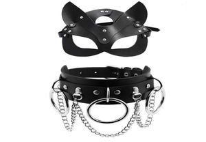 Sexiga leksaker för par pu läder mask kvinnor cosplay katt bdsm fetisch halloween svarta masker med sexig halsband erotiska tillbehör2134507