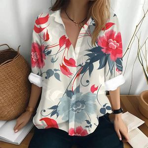 Women's Blouses 2024 Fashion Shirt & Vintage Flower Print Casual Loose Plus Size Long Sleeve Tops