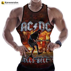 Herrtankstoppar nytt roligt tryck rockbrev 3d tryckt t shirt män tank tops sommar casual ac dc sleless singlet hip hop stora toppar 6xl t240508