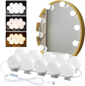 Compact Mirrors Hollywood Makeup and Dressing Table Mirror Light Bar Professional Adjustable 3-color LED USB Bulb Serial Stepless Dimmable Q240509