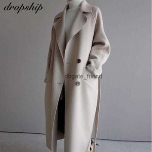 Lana femminile miscele inverno beige miscela elegante donna donna coreana manici neri lunghi cappotti vintage minimalista di lana soprabito cammello sovradimensionato