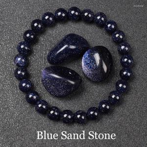 Strand Blue Sandstone Minchas Pulseira para homens homens Starry Sky Radiance Areia Pedra Elastic Round Jewellery