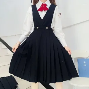 Sukienki robocze 2024 Mundur Japan Preppy Style Set Set JK plisowana spódnica i top z krawatem słodka kobieta