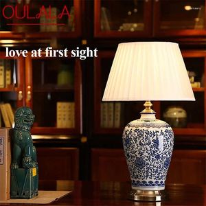 مصابيح طاولة Oulala السيراميك الحديثة LED تعتيم صيني الأزرق والأبيض الخزف ضوء مكتب غرفة المعيشة المنزل غرفة نوم