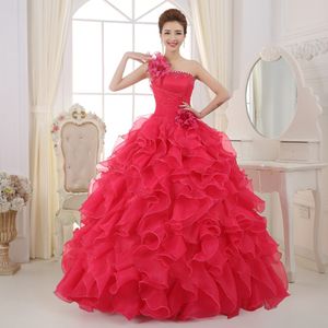 2015 nya röda rosa quinceanera klänningar bollklänning med organza applikationer pärlor kristall snörning klänning i 15 år quinceanera klänningar qs114 234n