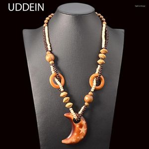Подвесные ожерелья Uddein Длинное ожерелье для женщин богемное заявление Maxi ручная деревянная цепь половина луна