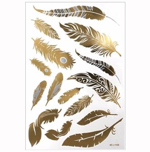 1PCS Flash Metallic Waterproof Tattoo Gold Silver Women Fashion Henna Peacock Feather Design Temporary Tattoo Stick Paster7896661