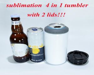 sublimation 16oz 4 in 1 tumbler blank can cooler white Stainless Steel straight tumbler with 2 lids8064725