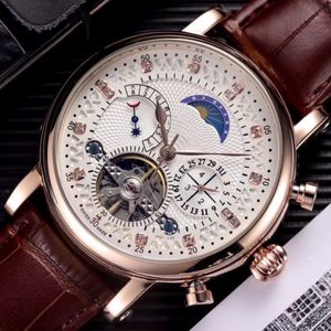 Topp säljare Swiss Watch Leather Tourbillon Watch Automatic Men armbandsur män Mekaniska stålklockor Relogio Masculino Clock 239S