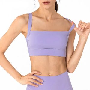 Padded sports bra with high support square neck shock absorber open back bra womens running yoga vest gym crop vest 240428