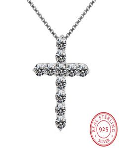 Feiner Schmuck Ganze echte 925 feste Silberkreuz -Anhänger Halskette Micro Pave CZ Diamond Original Silber Halskette für Frauen2496015