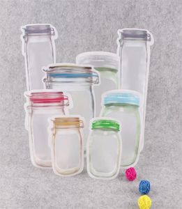 Mason Jar Shaped Zipper Food Storage Bag Reusable Bulk Food Storage Container Snacks Candy Leakproof Bags Kitchen Organization Ba9212716