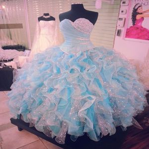 وصول جديد مثير كرات العباءات Quinceanera فساتين 2015 الحبيب الأورجانزا مع الترتر الحلو 16 فساتين 15 سنة الرموز حفلة موسيقية QS6 299T