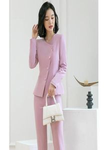 Women039s zweiteilige Hosen Fashion Blazer Frauengeschäftsanzüge mit Hose und Jacke Sets Pink Ladies Work Office Uniform Styles 1176348