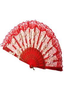 Rose Flower Hand Fan 10 Colors Spanish Lace Folding Hand Held Dancing Party Fan 50pcs OOA704111789025