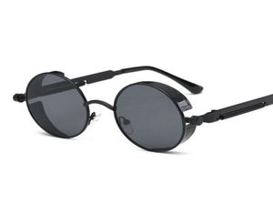 Steampunk boczne okulary przeciwsłoneczne okrągłe okulary słoneczne dla kobiet mężczyzn retro punkowe gogle czarne złote srebro6464065