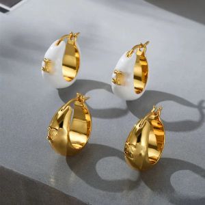 18k Gold Luxusringe Brand Designer Ringe Kreis Kreis Ohrringe Ohrringe Retro Vintage Charm White Ohrring für Mädchen Schmuck Geburtstag Weihnachten Schmuck #