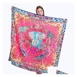 Schals neuer Twill Seidenschal Frauen Tier Königreich Print Square Mode Wrap Foard Großer Hijab -Schal -Neckerchief Drop Lieferung Dhrac