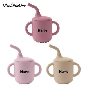 Free Custom Name Portable Baby Feeding Cups Kids Learning Drinkware Liquid Feed Silicone Sippy Cups Toddlers Straw Water Bottle 240510