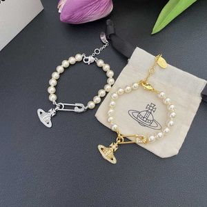 Designer Westwood Saturn Pins Pearl Armband Pappersklipp hänge med diamanter unik kändis samma stil