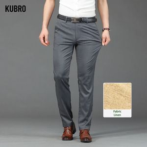 KUBRO Mens Cotton Linen Pants Loose Cool Casual Long Elastic Pant Large Size Streetwear Lightweight Trousers 240430