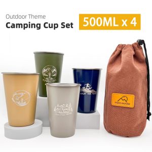 4PCS Outdoor Cup Set 500ML 16oz 304 Stainless Steel Camping Hiking Picnic Water Tea Beer Coffee BBQ Tumblers Mug Glass Portable 240430