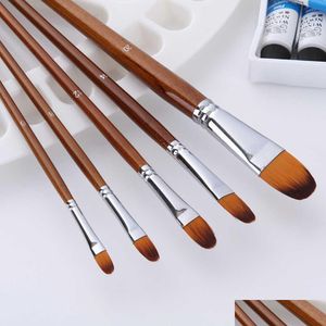 Highlighters Wholesale New Artist Filbert Nylon Hair Acrylic Painting Brush Set Long Handle School Ding Tool Watercolor For Art Dropsh Dh29P