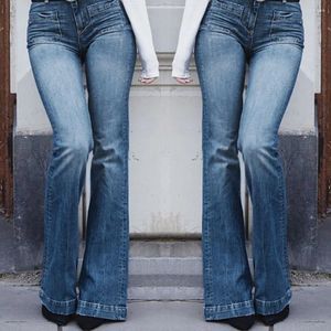 Jeans feminino calça longa jeans para mulheres elásticas de verão e bota de bolso solto de bota cortada