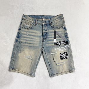 Mens Shorts Jeans Tasarımcısı Jean Kısa Kısa Sıradan İnce Yırtık Boya Fermuar Yaması Denim Şort Erkekler Sokak AM1169