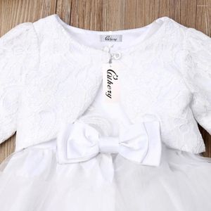 Girl Dresses Baby Girls 3PCS Dress Suit Sleeveless Round Neck Waist Bow TuTu Long Sleeve Short Button Shawl Tops Headband